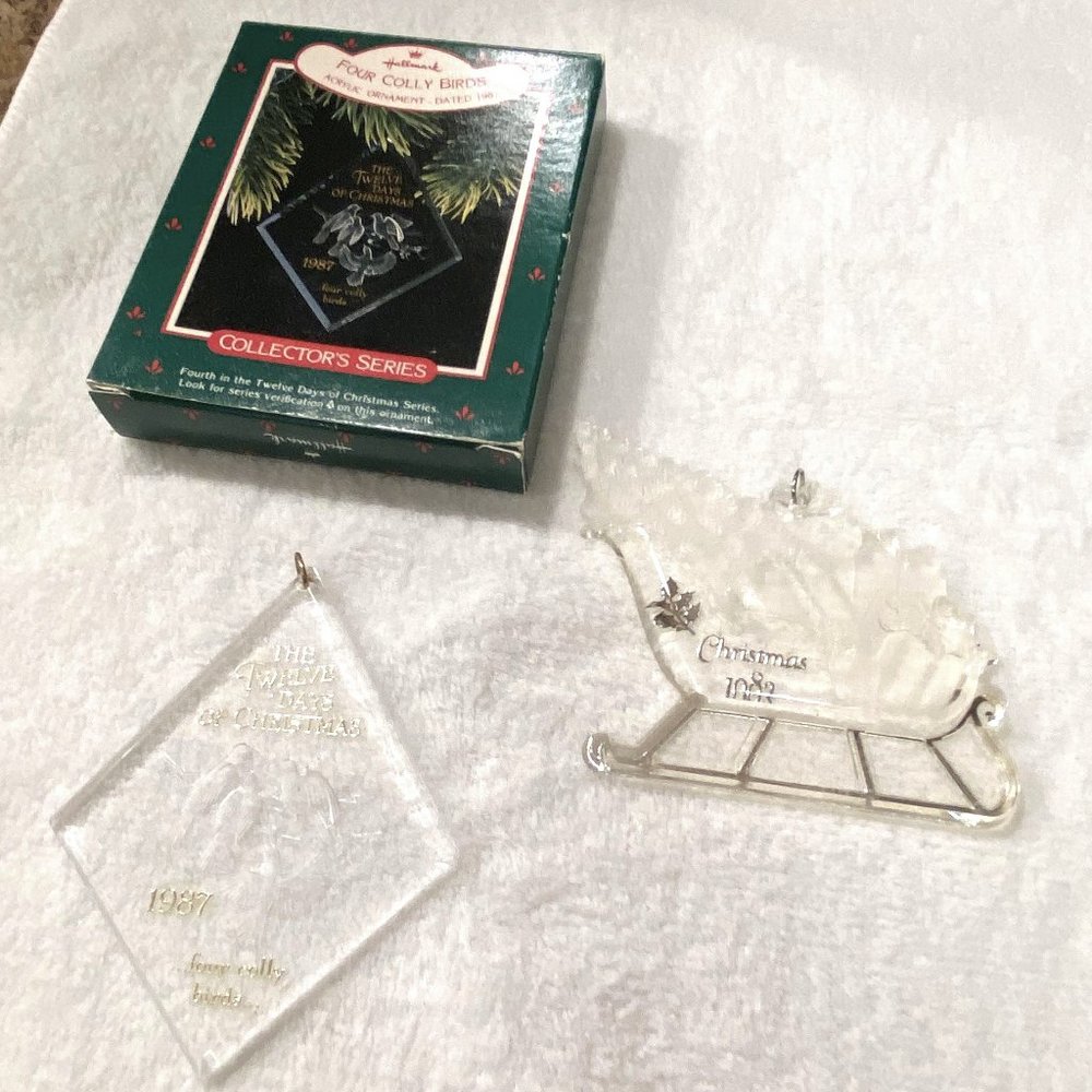 Pair of Hallmark Acrylic 1982 & 1987 Vintage Ornaments